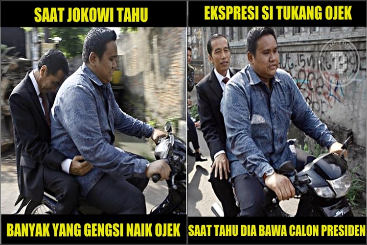 7 Meme Jokowi naik ojek ini bikin harimu cerah ceria, kocak