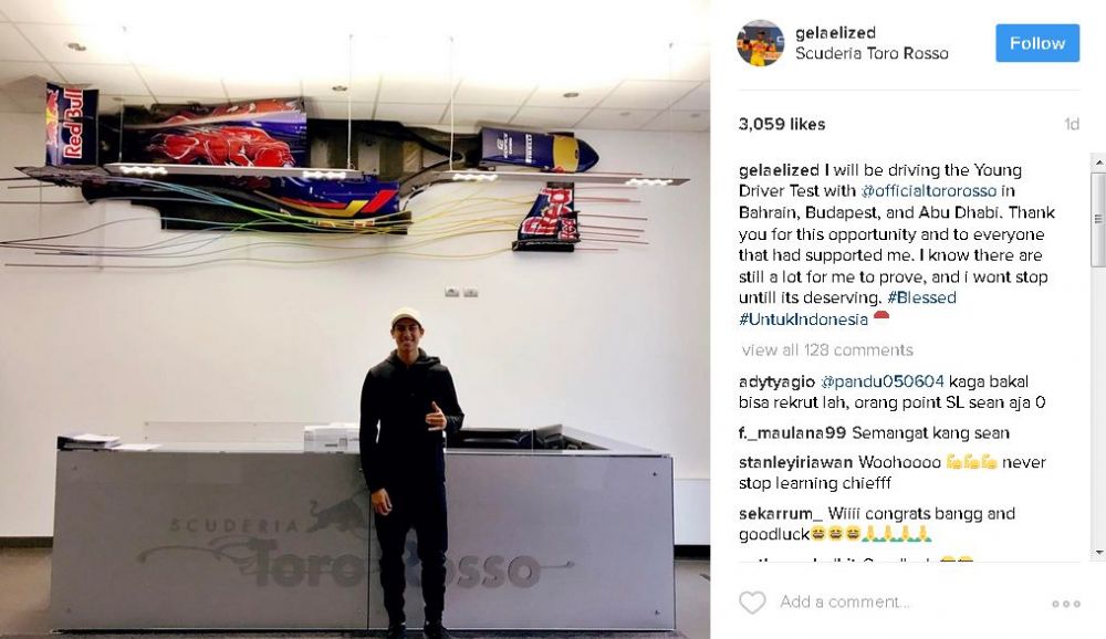 Sean Gelael jadi pembalap penguji tim Formula 1 Toro Rosso, selamat ya