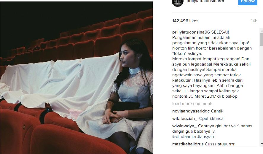 Foto Prilly Latuconsina di bioskop ini bikin merinding, kenapa ya?