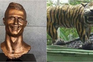 Punya senyum aneh, patung baru CR7 dianggap mirip dengan macan Cisewu