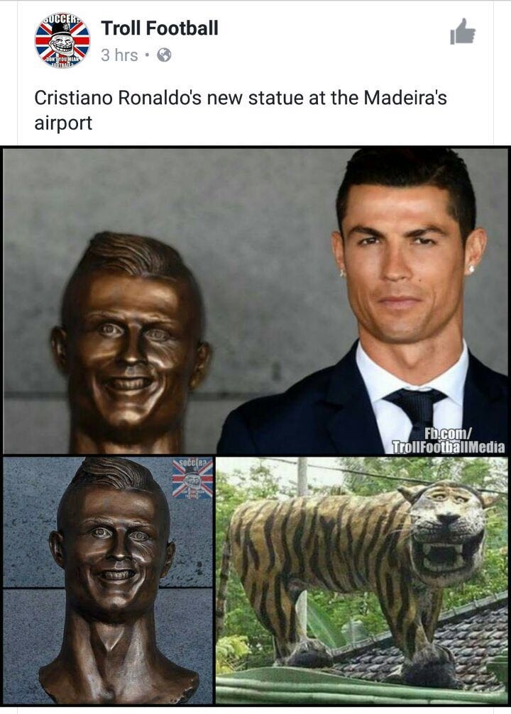 Punya senyum aneh, patung baru CR7 dianggap mirip dengan macan Cisewu