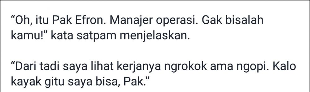 Obrolan kocak satpam dan pelamar kerja ini endingnya nyindir banget