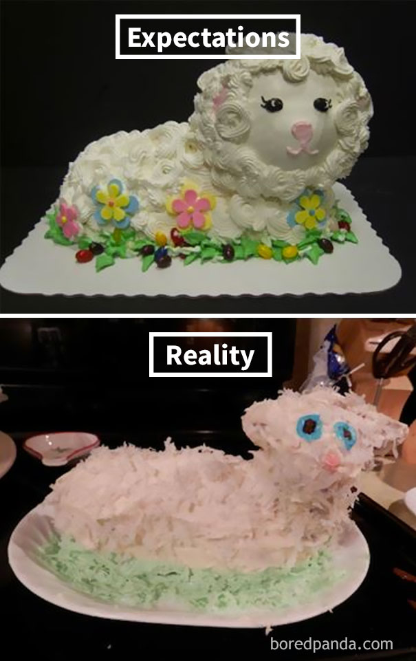 20 Foto ekspektasi vs realita kue  ulang tahun ini bikin 
