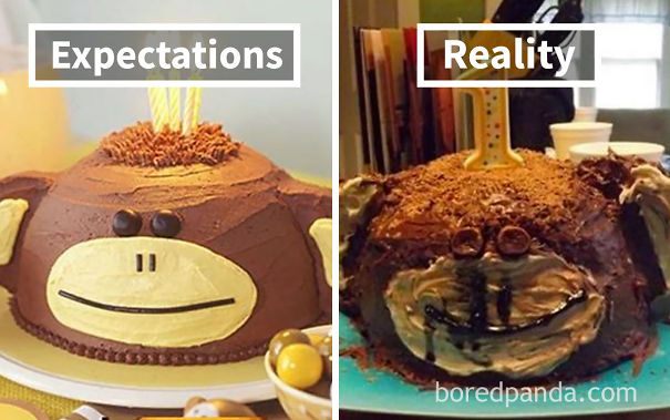 20 Foto ekspektasi vs realita kue  ulang tahun ini bikin 