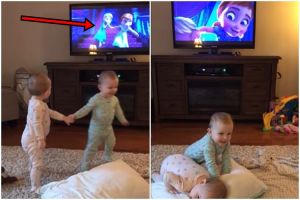 Balita kembar ini bisa tirukan adegan film Frozen, cerdas banget