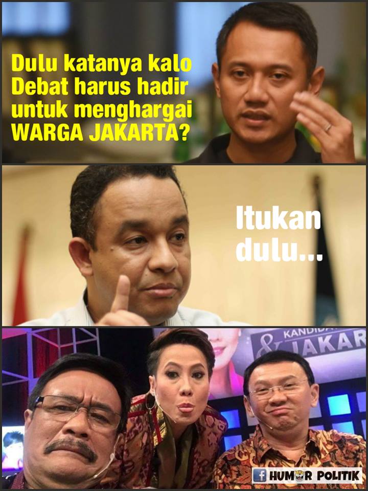 Tak hadiri debat antar cagub DKI, 7 meme ini sindir Anies-Sandi 