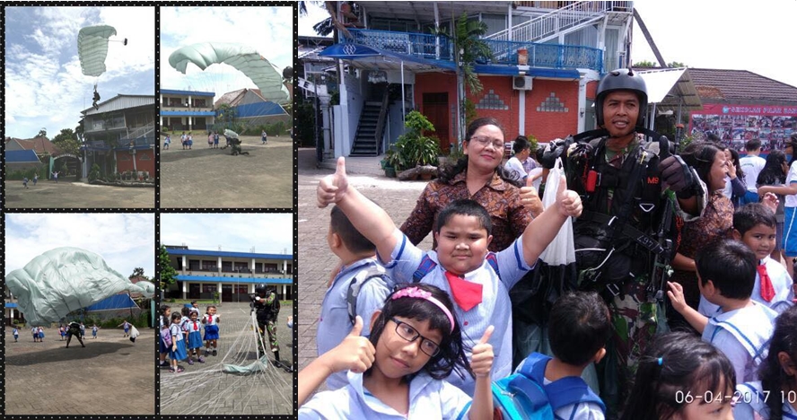 Angin kencang, penerjun TNI AU ini selamat mendarat di halaman sekolah