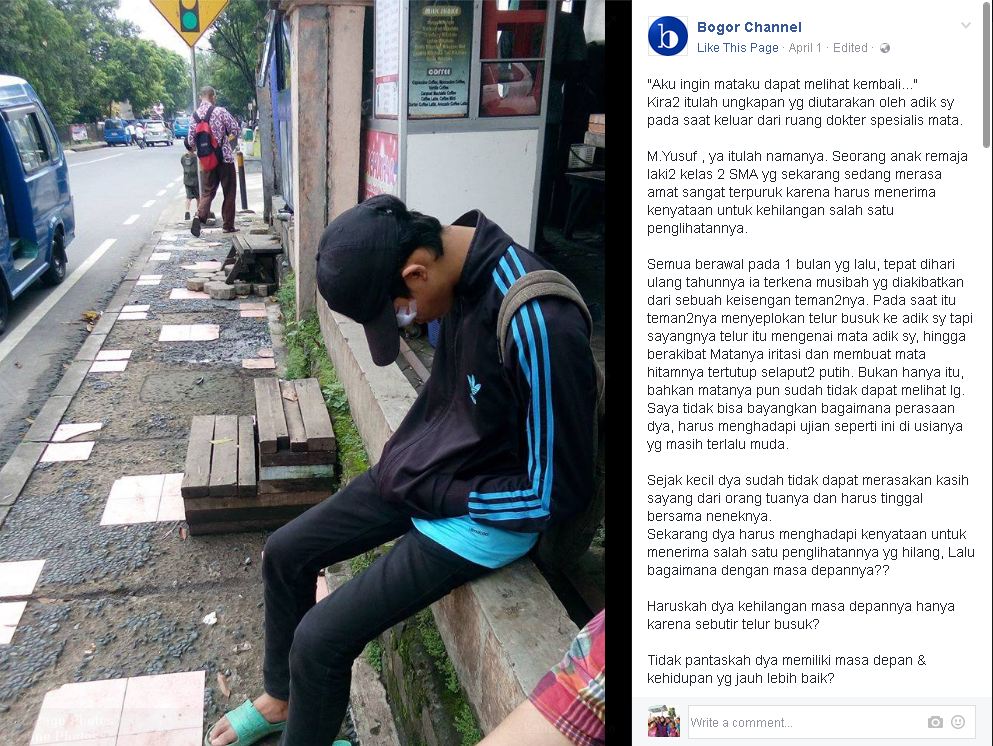 Kisah remaja Bogor menjadi buta karena dilempar telur busuk saat ultah