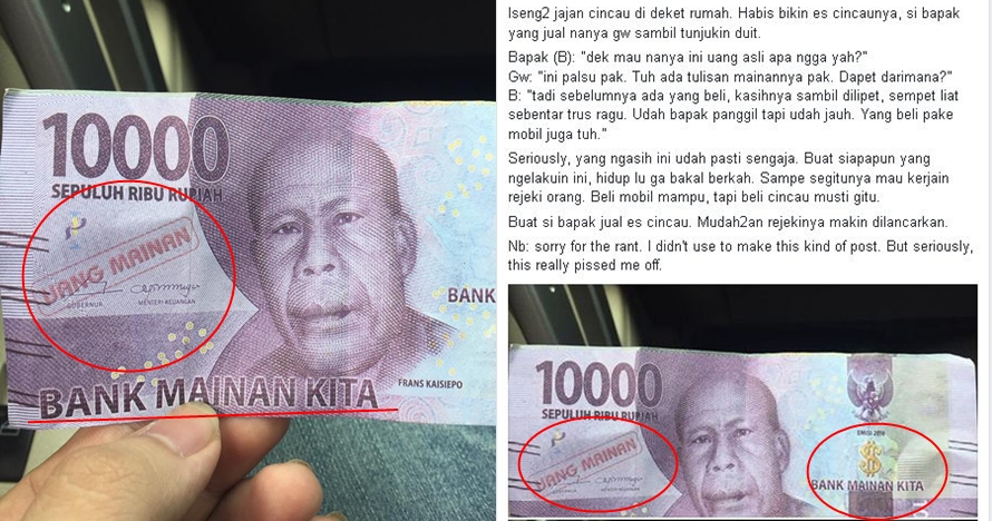 Penjual cincau ini kena tipu uang palsu dari pembeli bermobil, duh!