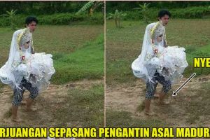Pengantin asal Madura ini rela tanpa alas kaki susuri jalan berlumpur