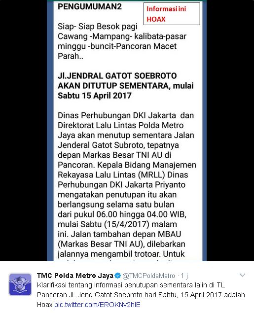 Ramai dibicarakan, info penutupan jalan di Jakarta ternyata hoax