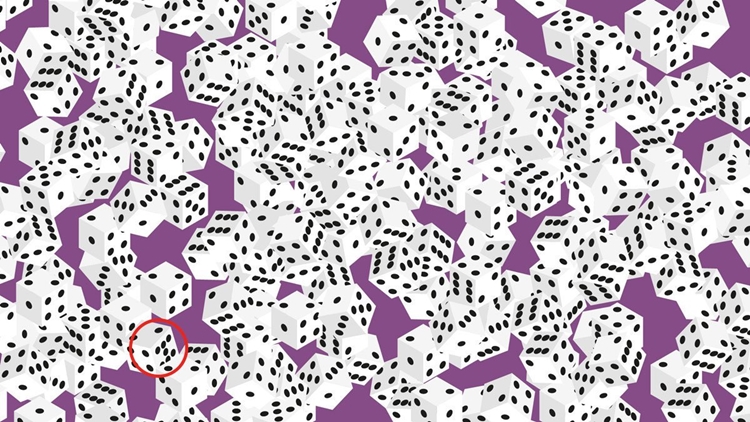 Uji kejelian mata yuk, cari sisi dadu dengan 7 titik di gambar ini