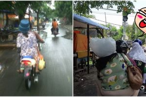 11 Foto kelakuan kocak orang Indonesia ganti helm dengan benda lain