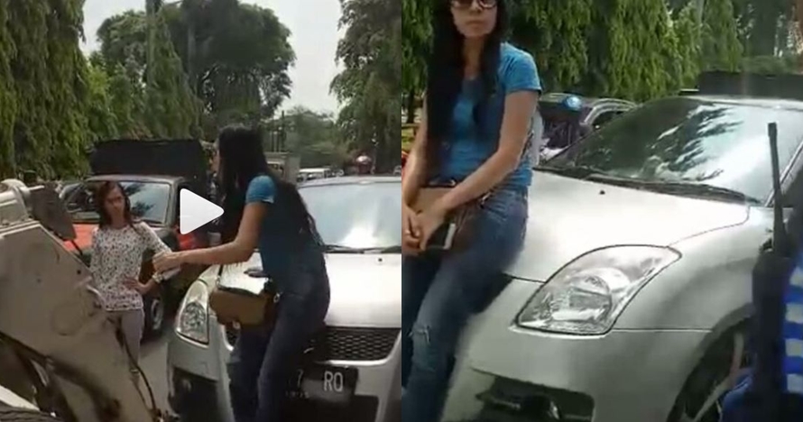 Wanita ini ngamuk saat mobilnya mau diderek petugas Dishub, waduh!