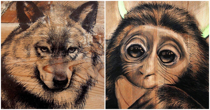 15 Lukisan hewan pakai pena di kanvas kayu ini hasilnya wow banget