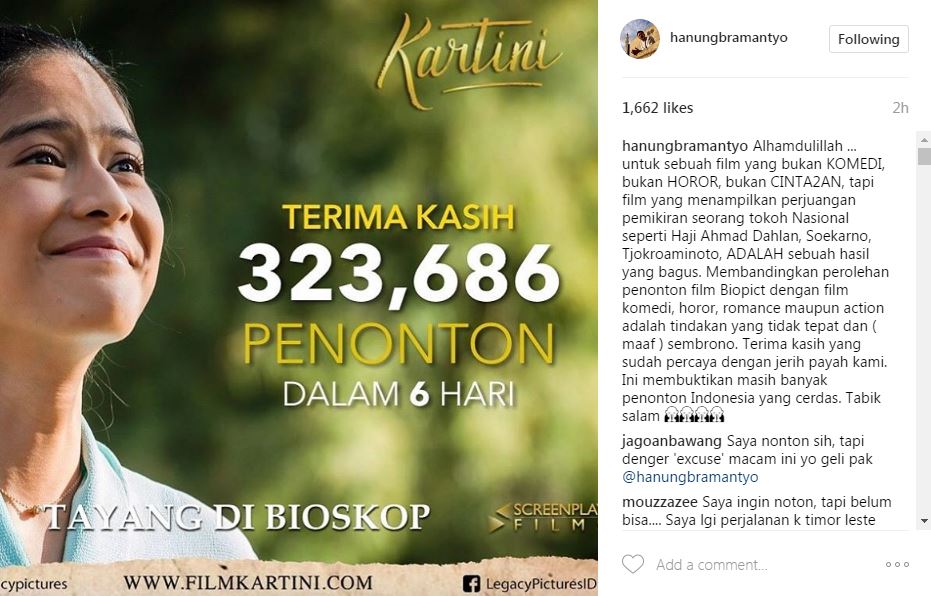 Film Kartini cuma dapat sedikit penonton, ini kata Hanung Bramantyo