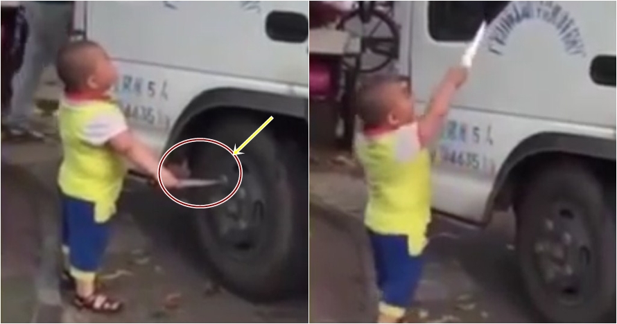 Bocah ini ngamuk sambil todongkan pisau ke sopir truk, duh kenapa ya?