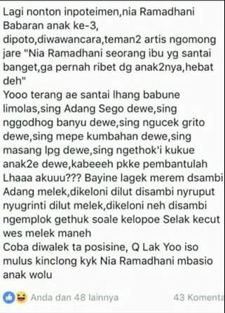 Status ibu-ibu soal Nia Ramadhani punya anak ketiga ini lucu banget