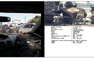 Sudah patahkan spion, polisi ini ternyata kawal motor berpelat palsu