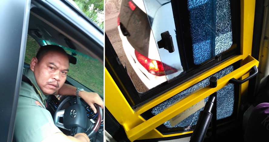 Video aksi koboi diduga anggota TNI pecah kaca bus ini viral