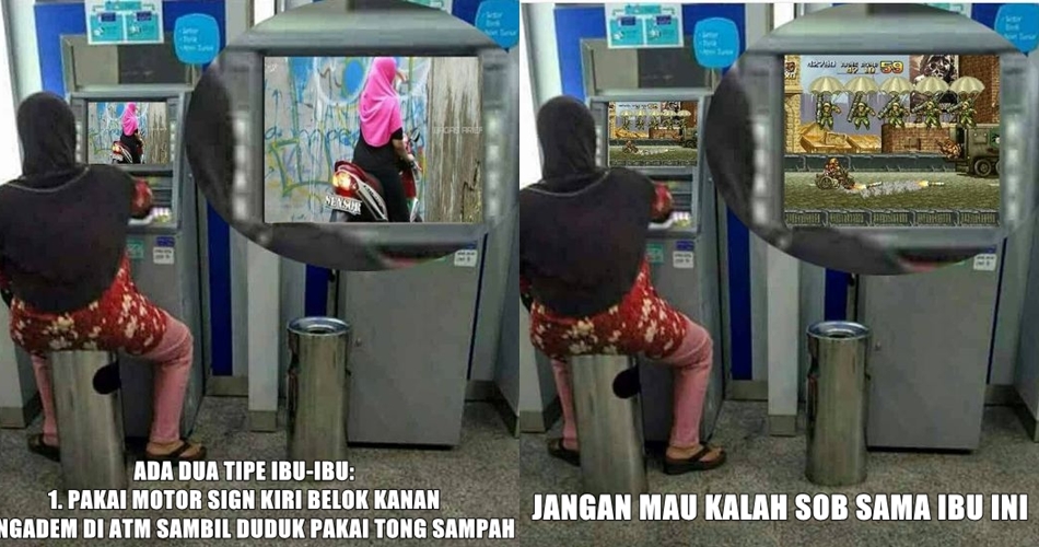 10 Meme ibu yang viral duduk di ATM ini bikin salah fokus, kocak deh! 