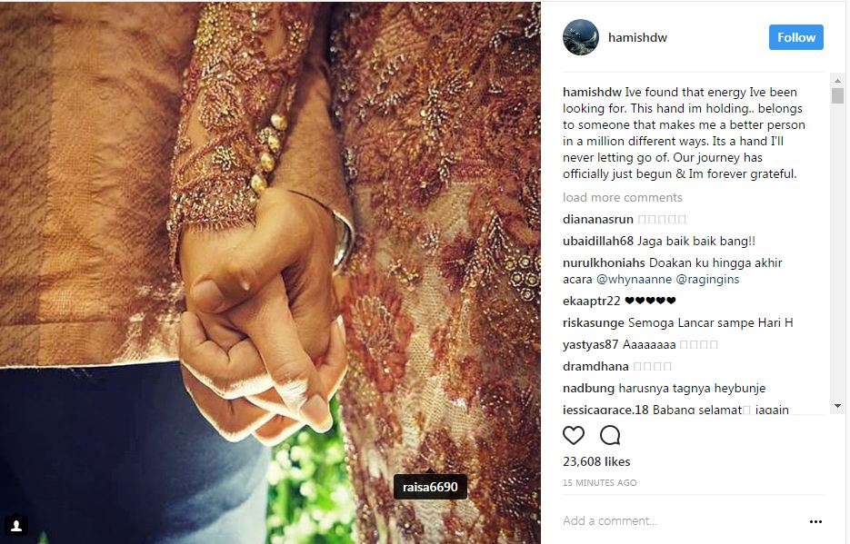 Postingan pertama Hamish Daud habis tunangan langsung banjir pujian