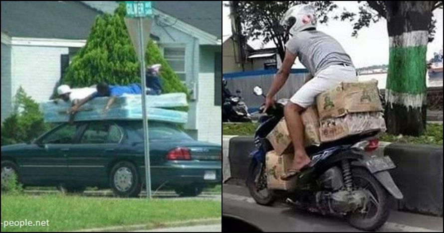 10 Foto kocak orang nekat bawa barang di kendaraan ini bikin mules