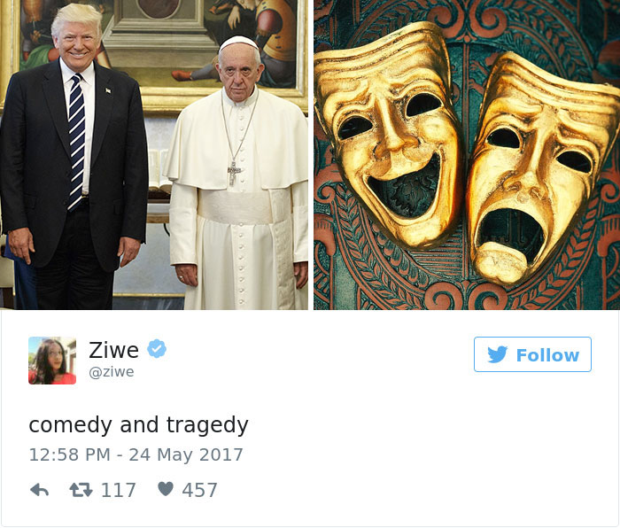 15 Meme mimik muka Paus Francis saat bertemu Donald Trump, kocak