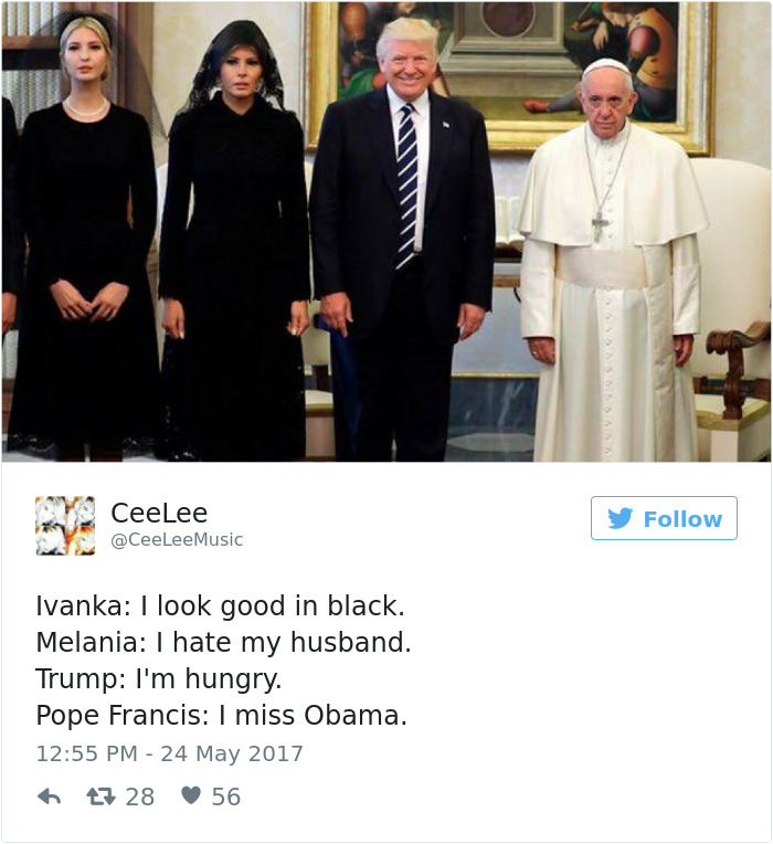 15 Meme mimik muka Paus Francis saat bertemu Donald Trump, kocak