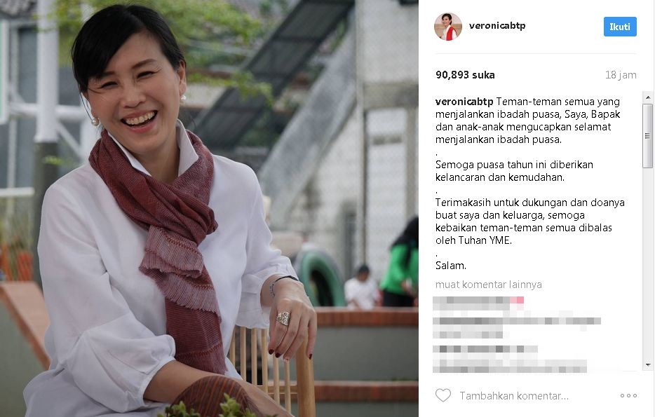 Veronica Tan ucapkan selamat puasa, netizen berbondong beri pujian
