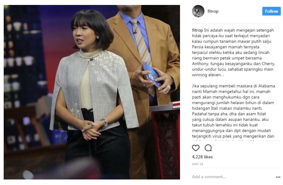 9 Caption foto Instagram Fitri Tropica yang sukses bikin ngakak