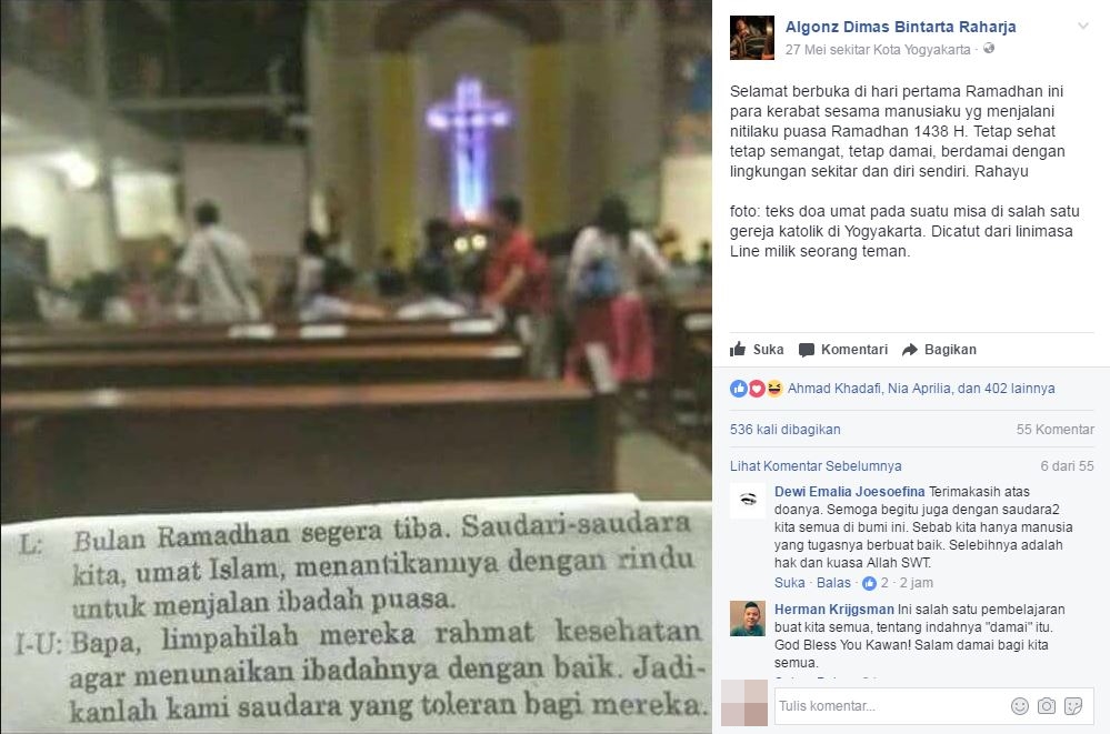 Doa saat misa ini sungguh menyentuh, kuatkan toleransi beragama