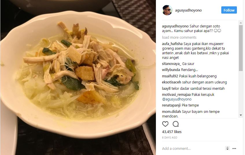 Ini lho menu sahur dan buka favorit Agus Yudhoyono, sederhana banget