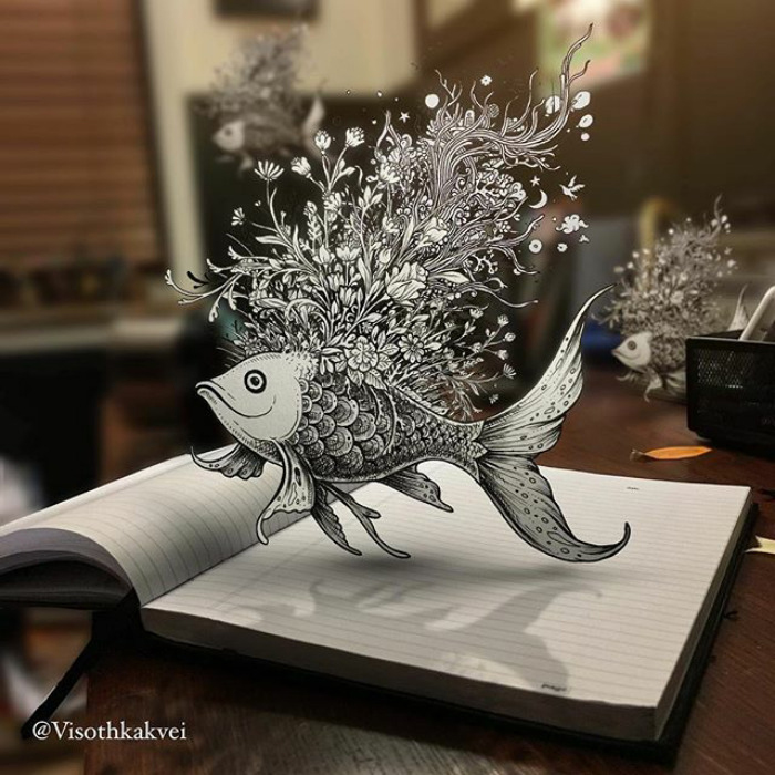 10 Doodle 3D ini magic banget, bisa sampai keluar halaman buku