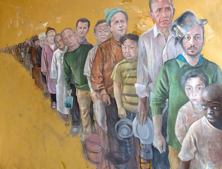 Seniman Suriah bikin pemimpin dunia jadi pengungsi, membalik logika