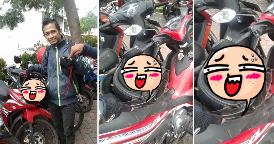 Parkir motor lalu taruh helm di jok, pria ini kaget usai lihat isinya