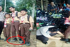 Aksi polisi belikan sepatu baru siswa bersepatu butut ini tuai pujian