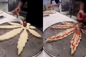 Tak selalu bulat, bentuk pizza ini menyerupai daun ganja