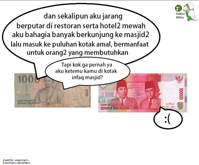 Obrolan imajiner uang Rp 1000 dengan Rp 100 ribu ini penuh makna