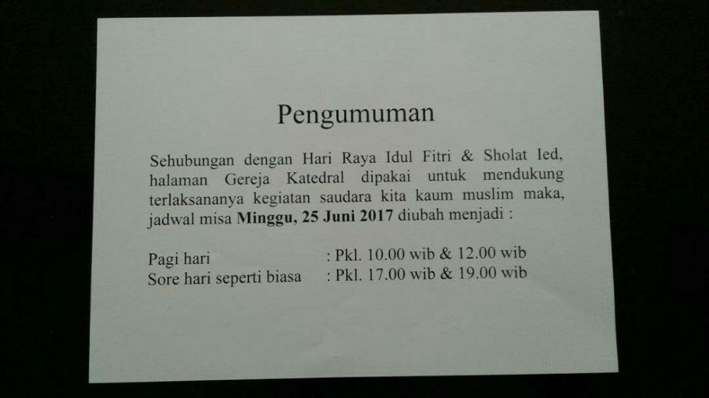 Gereja Katedral undur jadwal misa demi kenyamanan jamaah salat Ied