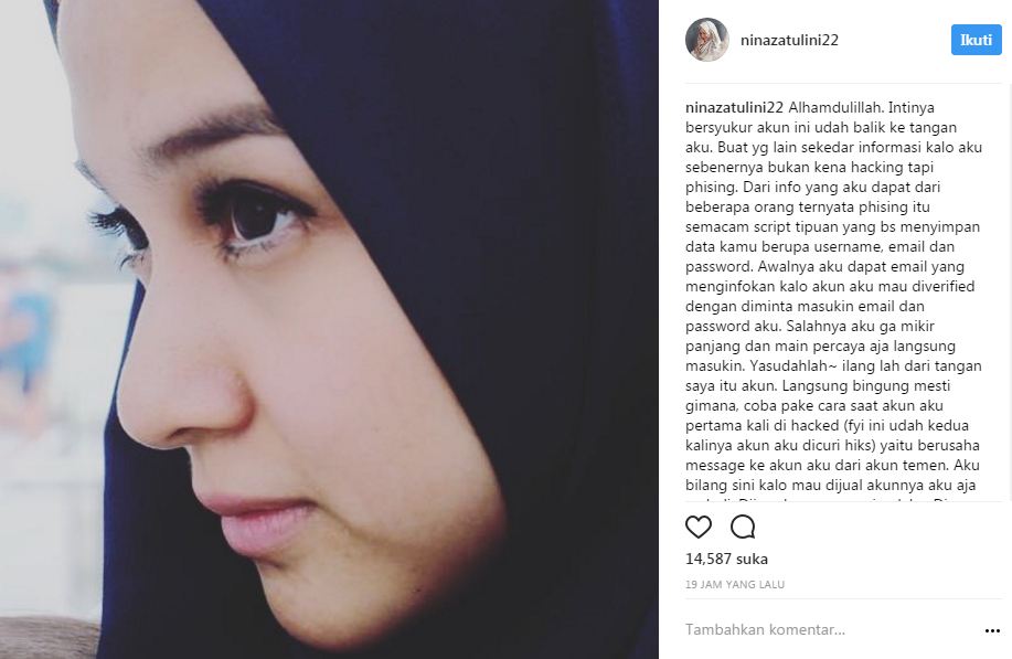 Nina Zatulini menghapus semua foto di Instagramnya, ada apa ya?