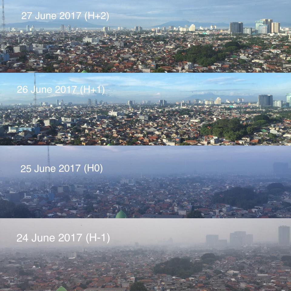 Potret langit Jakarta sebelum dan sesudah lebaran ini memukau banget
