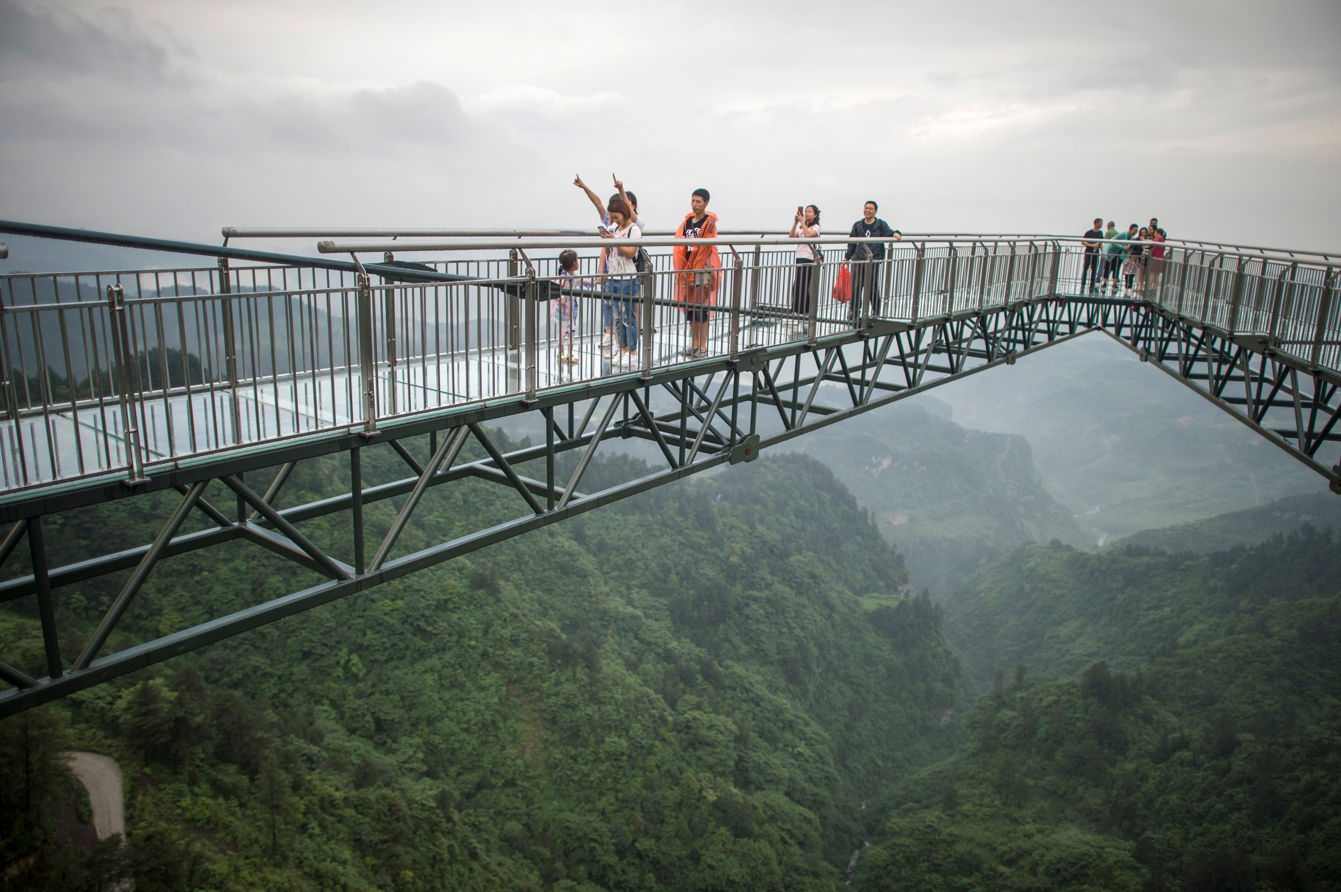 Meter Tall Glass Bottom Skywalk Opens In China