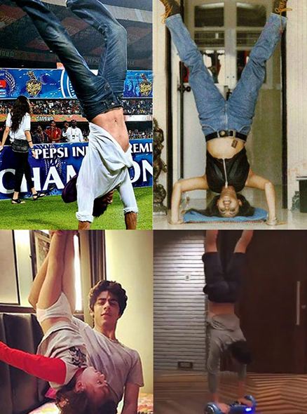 5 Foto bukti Shah Rukh Khan dan keluarganya hobi lakukan headstand