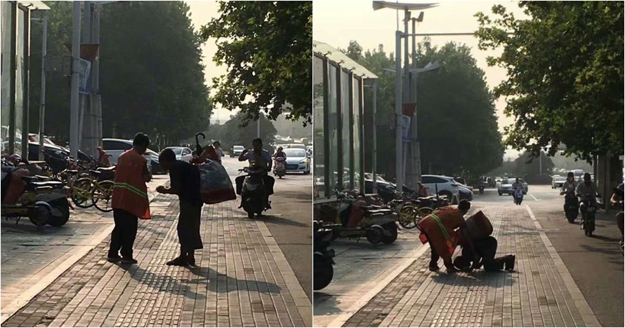 Potret haru penyapu jalan berbagi makan dengan pemulung tuna netra