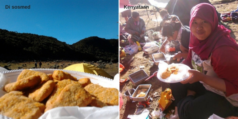 10 Potret media sosial vs realita para pendaki gunung