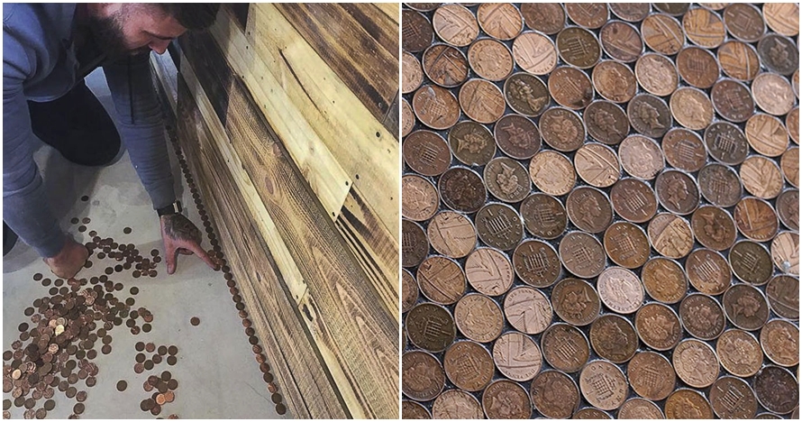 Pria ini hias lantai tokonya pakai 70.000 koin, hasilnya bikin takjub
