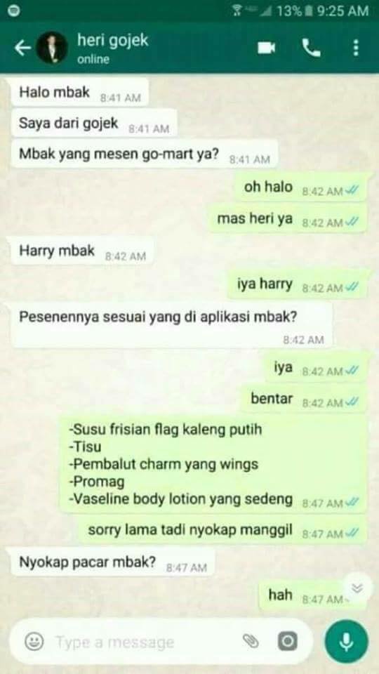 Obrolan order belanja lewat jasa online ini bikin geregetan