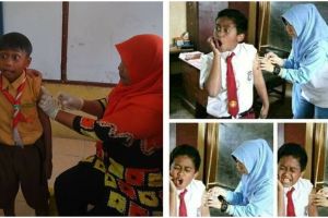 15 Foto ekspresi kocak anak sekolah saat diimunisasi, dijamin ngakak!
