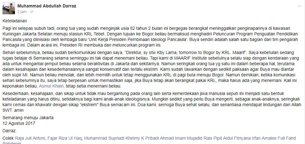 Kesederhanaan Syafii Maarif ini kembali membuat netizen kagum